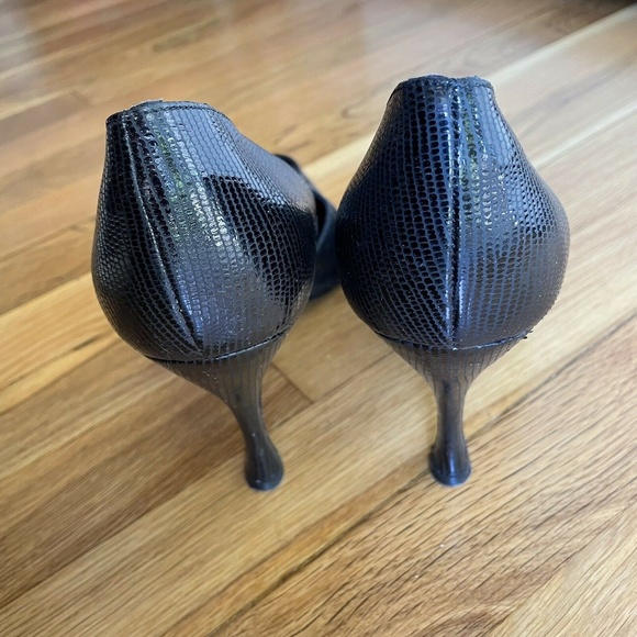 Giorgio Armani Vero Cuoio Black Leather Reptile Pumps Heel Shoes Italy - Picture 7 of 11